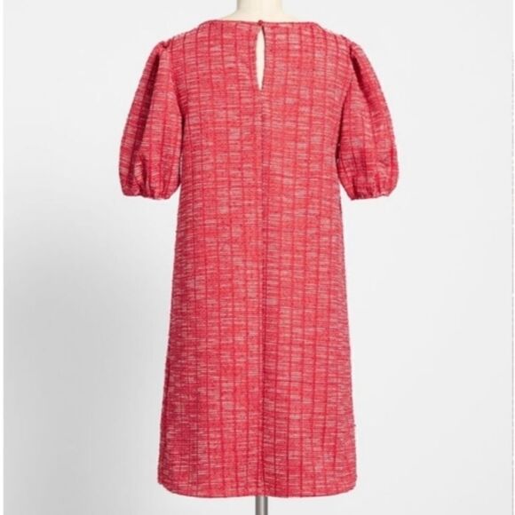 NWT ModCloth Red White Chic Shift Textured Dress Puff Sleeve Key Hole Closure - Picture 6 of 7